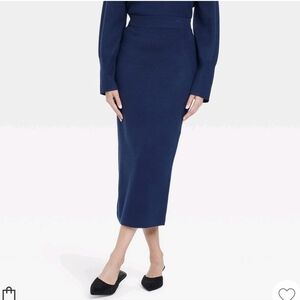 NEW a new day Navy Blue Midi Sweater Skirt L